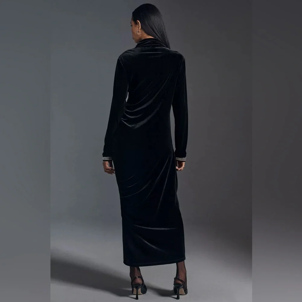 Anthropologie The Maya Ruched Cowl-Neck Dress: Velvet Long-Sleeve Edition - Picture 6 of 16